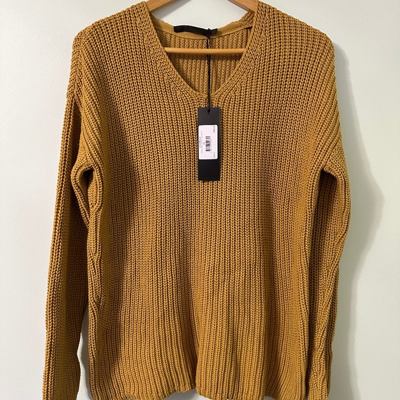 NWT Jenni Kayne Cotton Cabin Sweater Mustard Organic Cotton V-Neck XS MSRP $325 - Picture 3 of 7